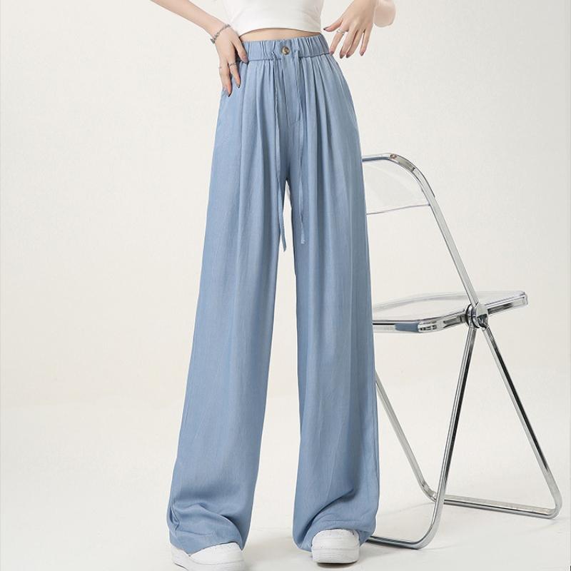 

Модные винтажные синие широкие джинсы для женщин, летние тонкие прямые брюки с высокой талией, женские элегантные простые повседневные брюки, женские 24262 XL светло-синий