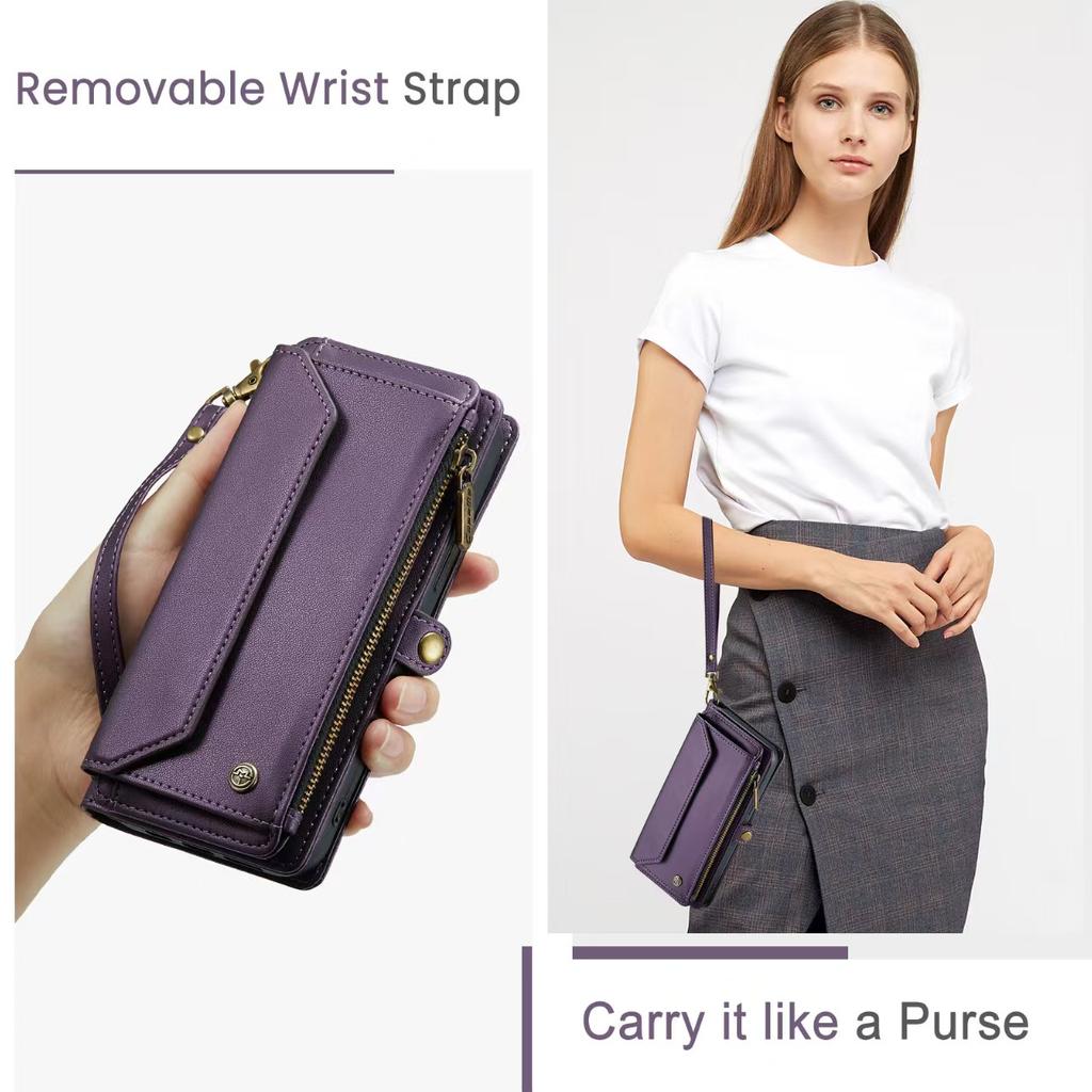 Luxury Zipper Wallet Lanyard Card Slot Multifunction Protective Cover for Samsung for Galaxy Z Fold 3 Made PU Shoulder Bag