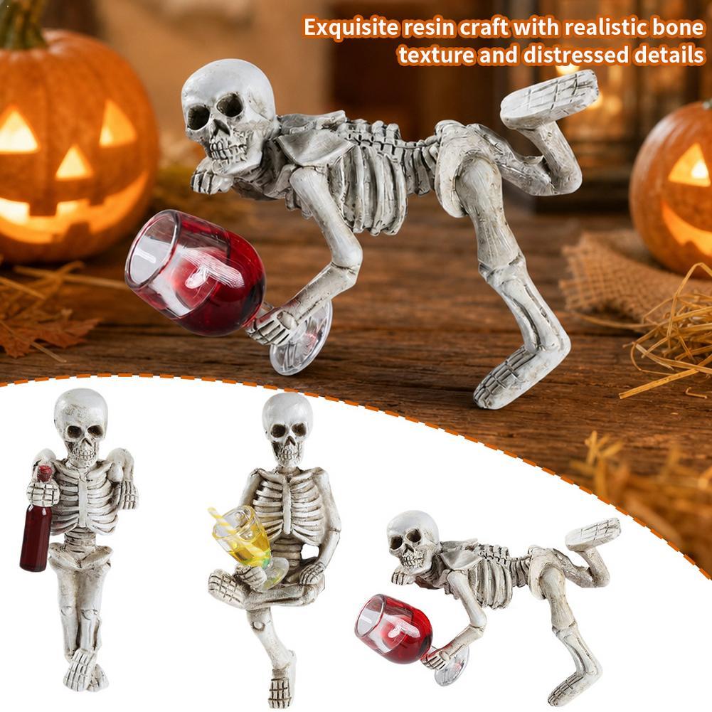 Garden Bar Halloween Skeleton Figurine 3D Skull Figurine Resin Skeleton Statue Creative Modern Art Statue Study Desk Ornament