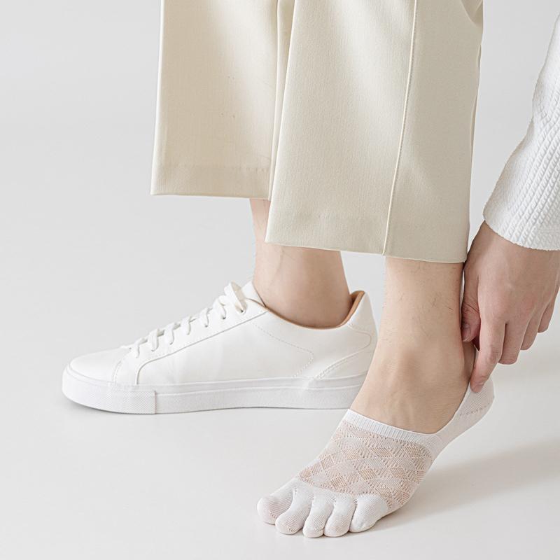 Five Finger Sock Slippers Hollow Out Mesh Breathable Low Cut Socks Men Male Silicone Non-slip Summer Invisible No Show Socks Sox