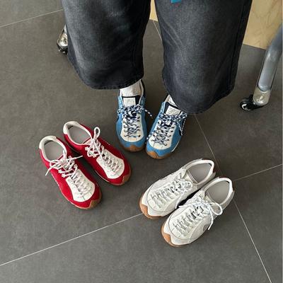 Retro Leather German Training Shoes for Women 2025 New Breathable and Versatile Small Flower Wave Casual Sports Shoes Platform Forrest Gump Shoes F