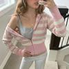 Womens Vintage Striped Cropped Knit Cardigan Slim Fit Streetwear Top