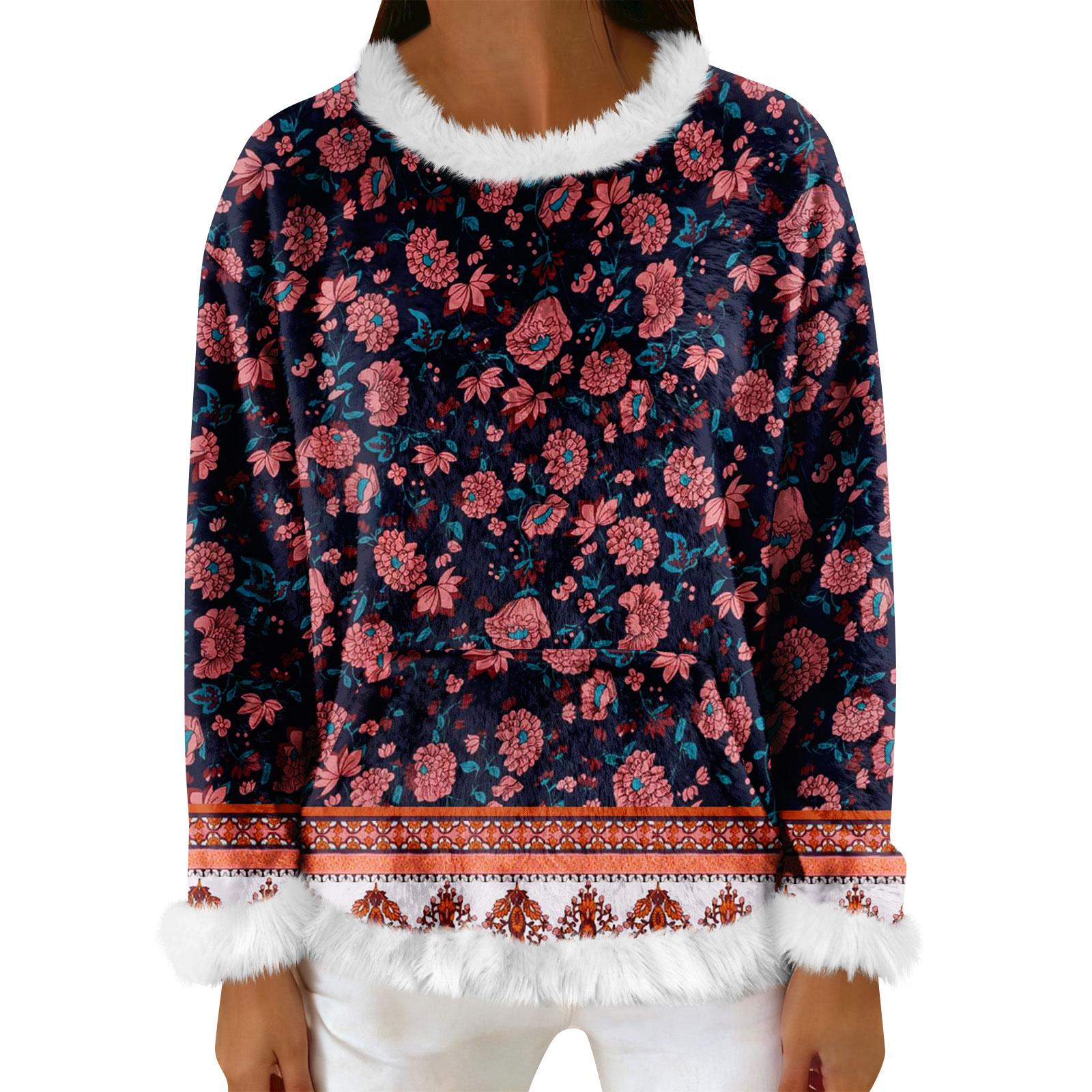 

Женский повседневный флисовый свитшот с длинными рукавами и круглым вырезом, удобный, свободного кроя, легкий, фланелевый свитшот для женщин XXL