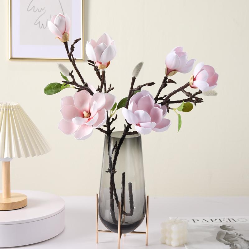 Large Magnolia Artificial Flower Bouquet for Living Room - High-End Floor Stand Floral Decoration