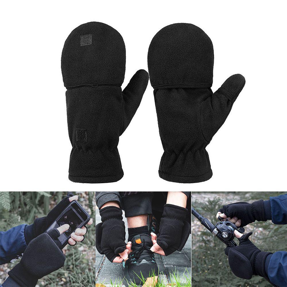 

1Pair Unisex Sports Fleece Warm Mitten Fleece Glove Gloves Fingerless Convertible L