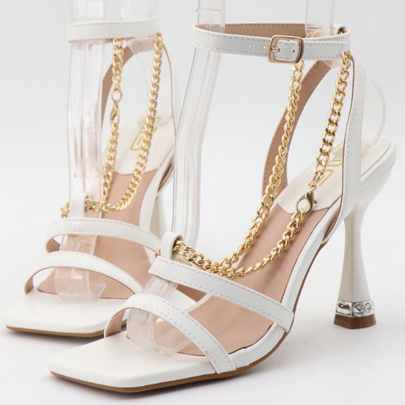 

Модные Роскошные Босоножки со Стразами, Тонкий Каблук, Пряжка, Металлическая Цепочка на Щиколотке, Шлепанцы, Удобные, С Открытым Носком, Большой Размер, Женская Обувь 42 белый