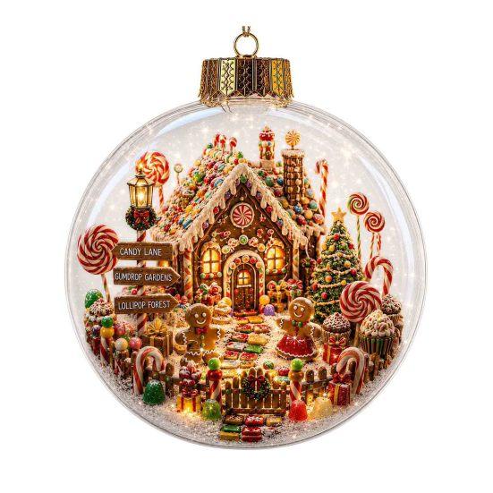 Glowing Tree Decorations Christmas Story Ornament, Mini Holiday Scene In Ball Hanging Decoration, Gift for Friends Light Up Acrylic Clear Pendant Xmas
