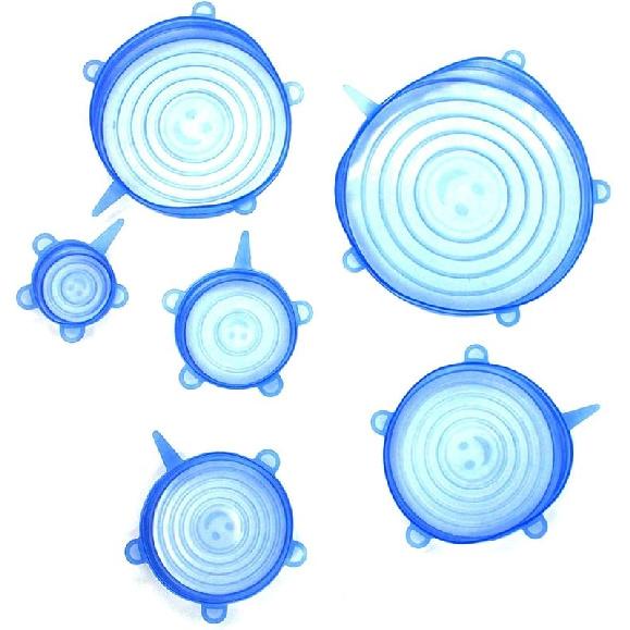 Flexible Silicone Stretch Lids Round Reusable Food Covers For Bowl Cup Dish Silicone Food Wrap Food Grade 6pcs (Blue)