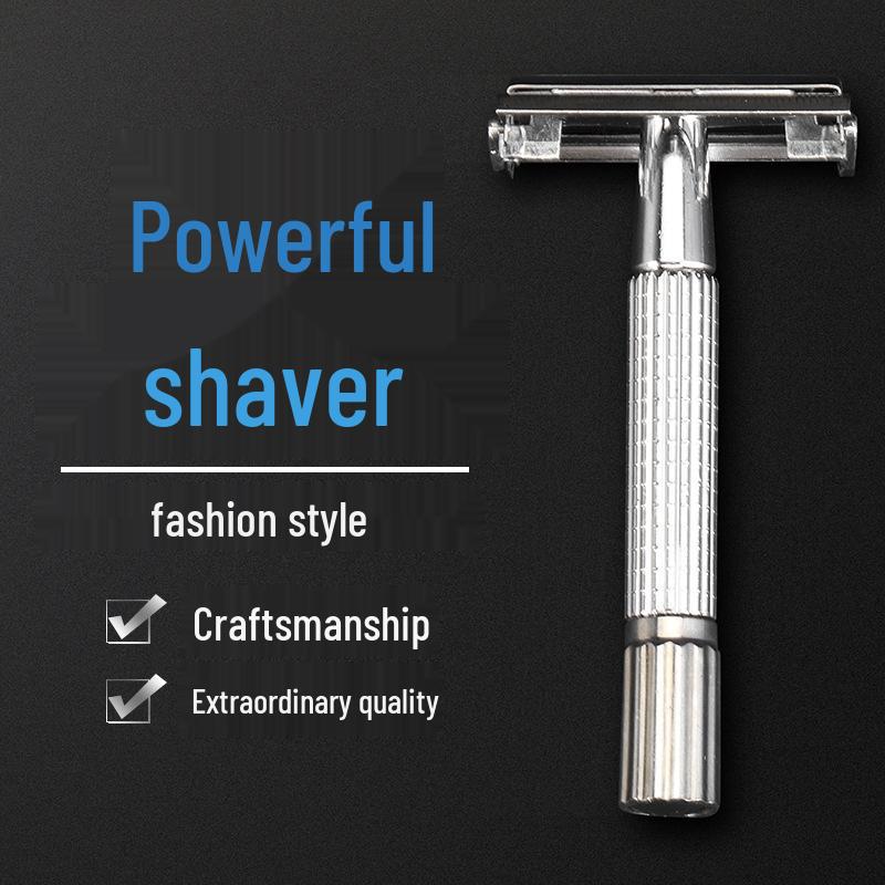 All-Metal Men's Double-Sided Manual Razor with Stand