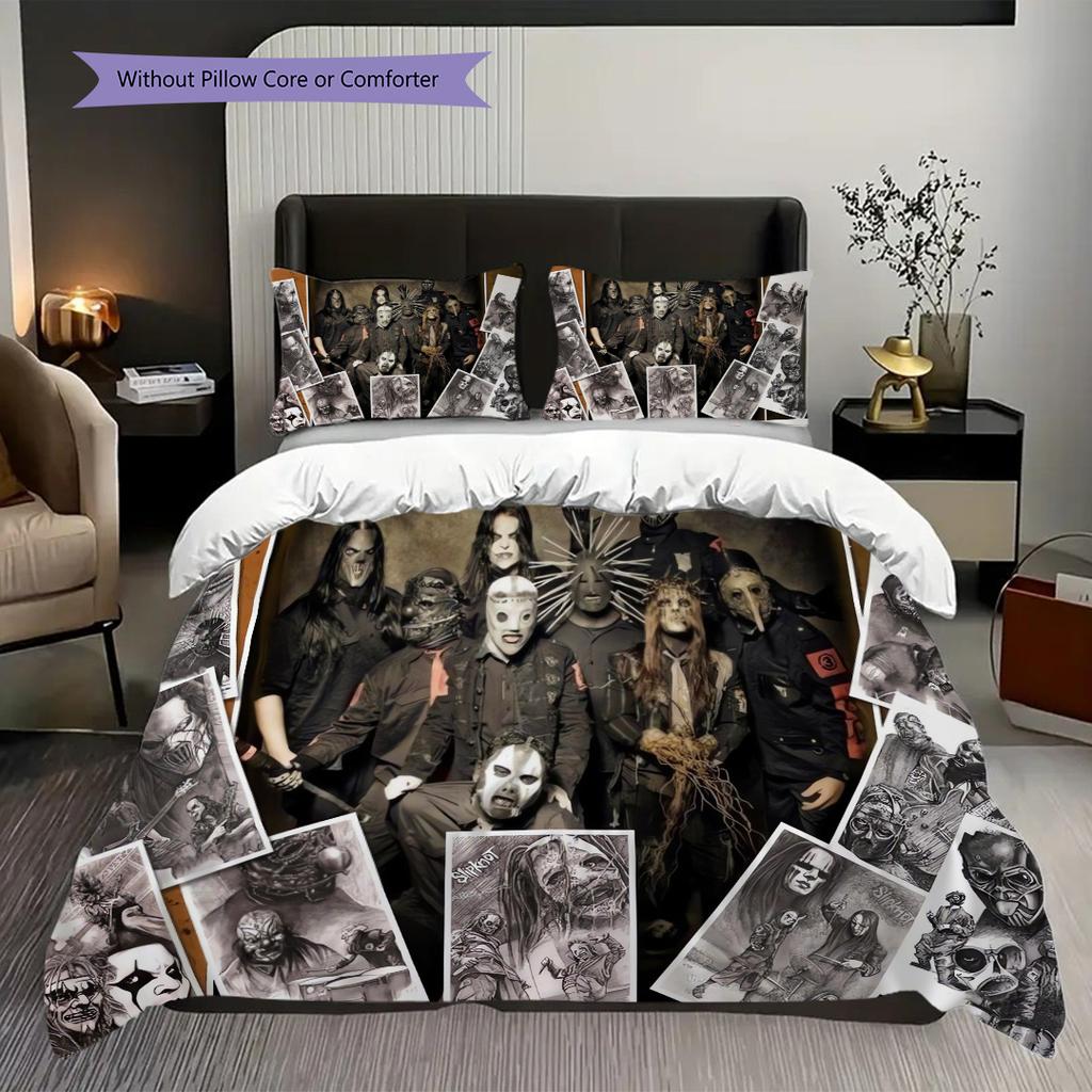 Slipknot Rock Band Bedding (1 * duvet cover + 2 * pillowcase, without core) 2D Flat Duvet cover and pillowcase Bedding set Soft and comfortable