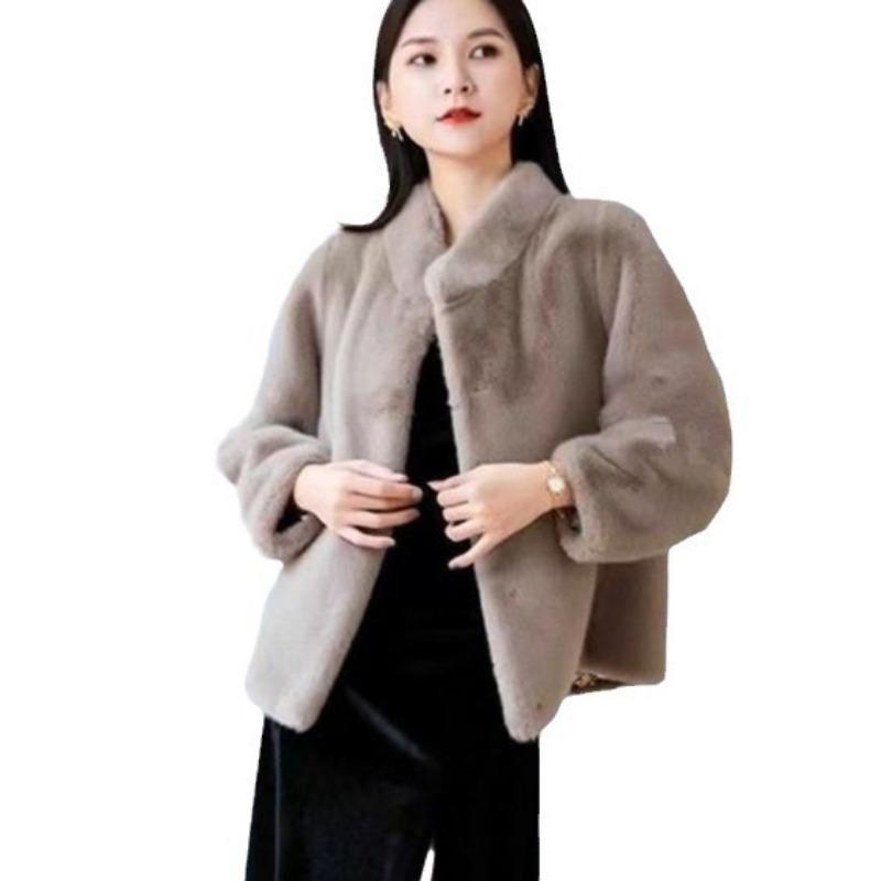 Imitation Mink Fur Coat Women's New Loose Stand-up Collar Thin Long-sleeved Imitation Rabbit Fur Thickened Mink Coat