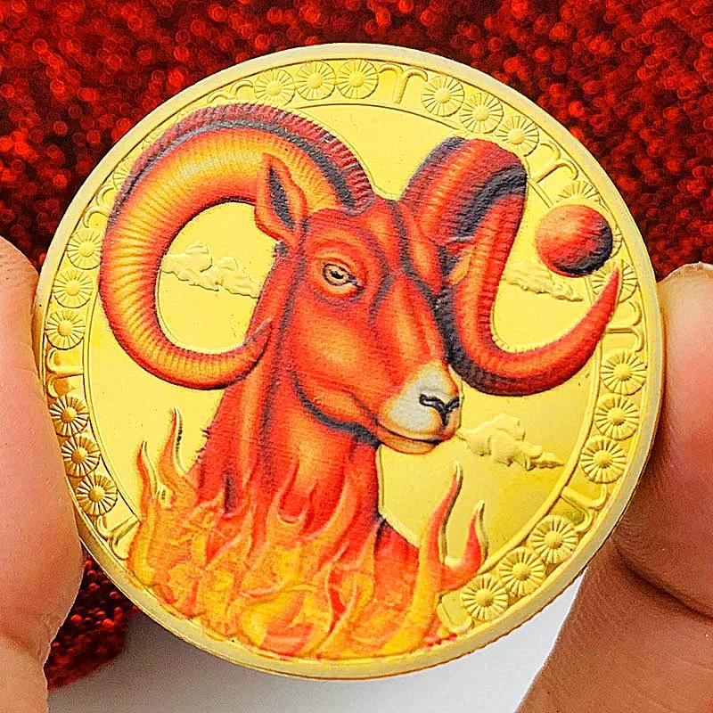 Twelve zodiac signs, color printing, Scorpio gold-plated color printing commemorative medal, Love Gemini decoration gold coin Libra coin, gift box set