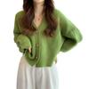 Women Autumn Winter Solid Color Knitting Sweater Coat V-neck Long Sleeve Single Breasted Loose Fit Knitting Cardigan Outwear Streetwear