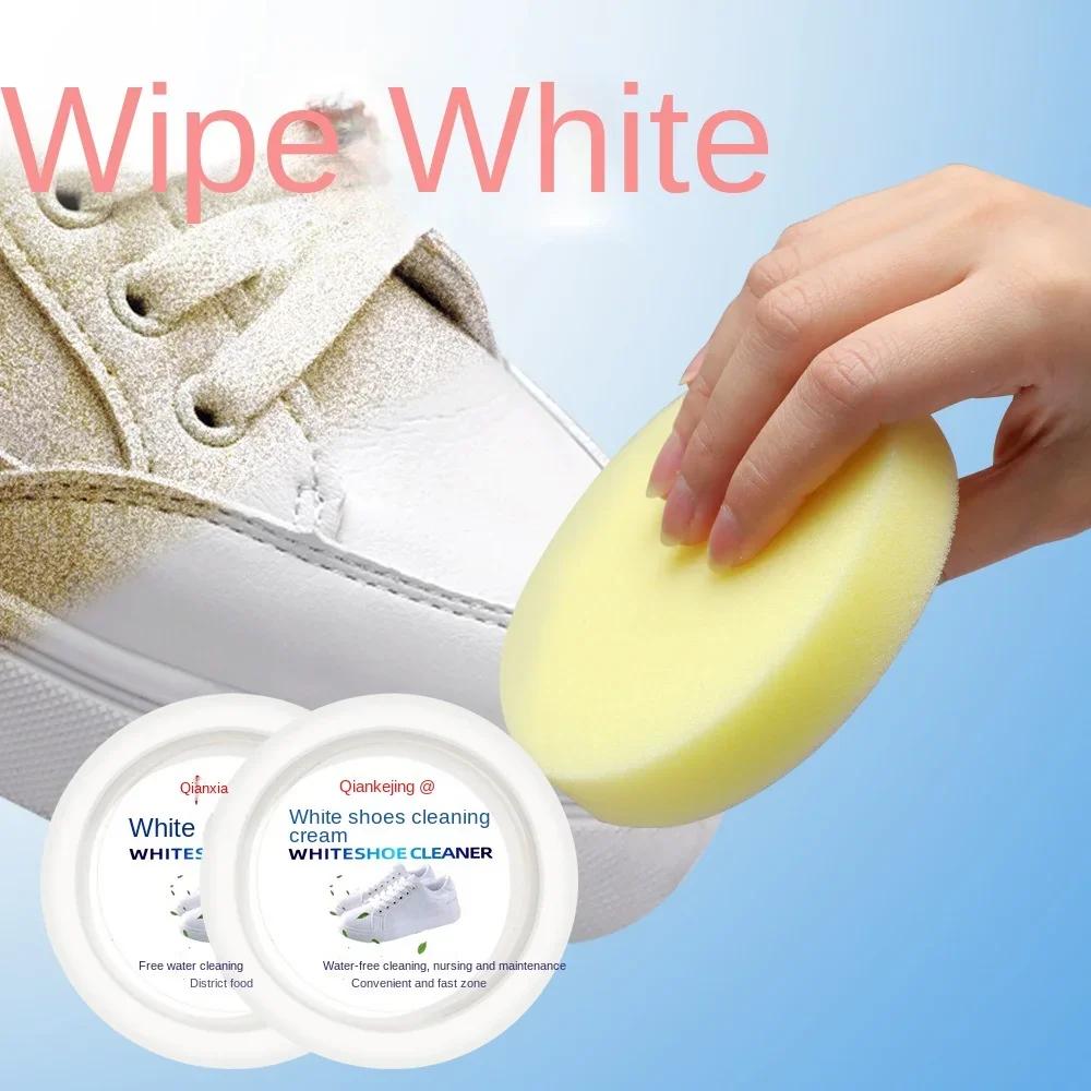 White Shoes Cleaning Cream 120g Stains Remover Whitening Formula Waterless Cleanser for Sneakers Leather Shoes with Wipe Sponge