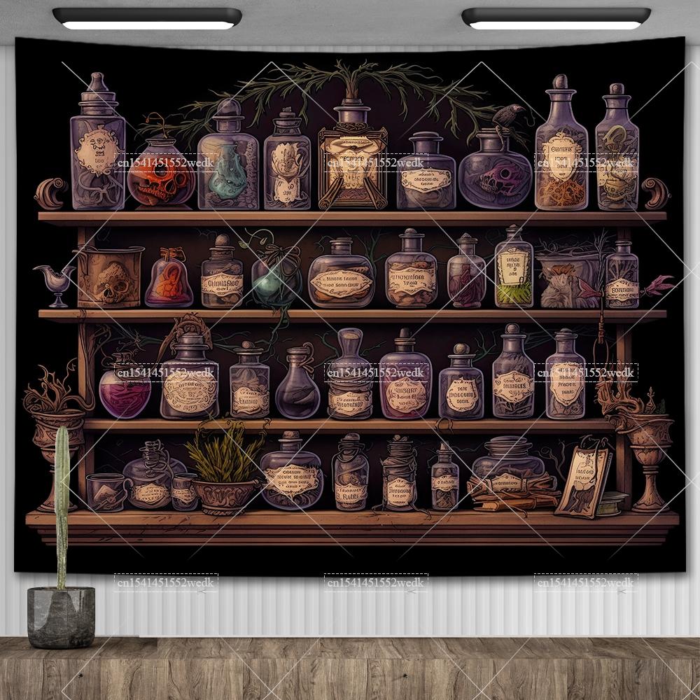 Witch's Library Staircase Tapestry Magic Bookshelf Tapestry Wall Hanging Altar Cloth Aesthetic Room Decor Book Shelves Backdrops