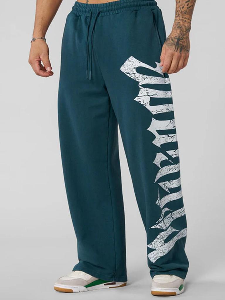Men's Large Print Wide-Leg Sweatpants: Trendy Casual Jogging Trousers for Sports & Fitness