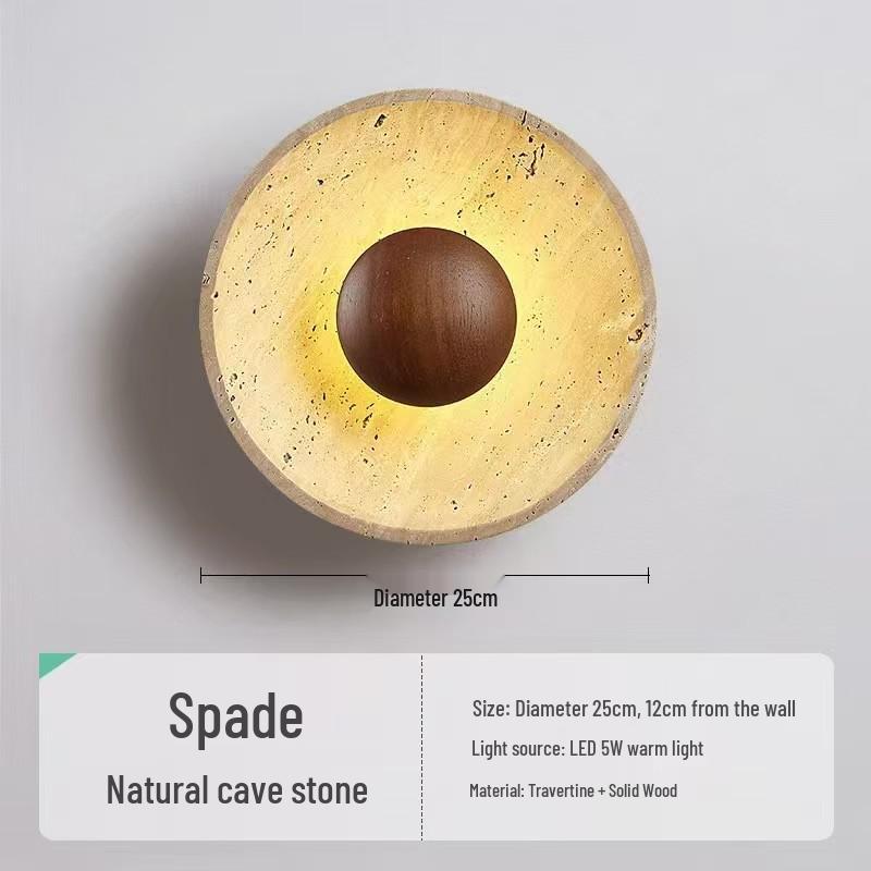 Japanese Wabi-Sabi Style Wall Lamp, Yellow Travertine Round, for Bedrooms, Restaurants, and Hallways