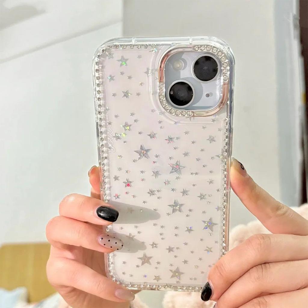 Laser Star Sparkling Diamond Case for Apple 17PROMAX Couple Light Luxury Anti Drop Internet Celebrity Inlaid Diamond Phone Case