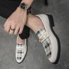 Spring Italian Luxury Leather Shoes for Men Chain Loafers Casual Men Shoes Slip-on British Style Striped Thick Bottom Moccasins
