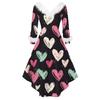 Damen stilvolles und elegantes langärmeliges V-Ausschnitt Kleid mit Valentinstags-Herzprint