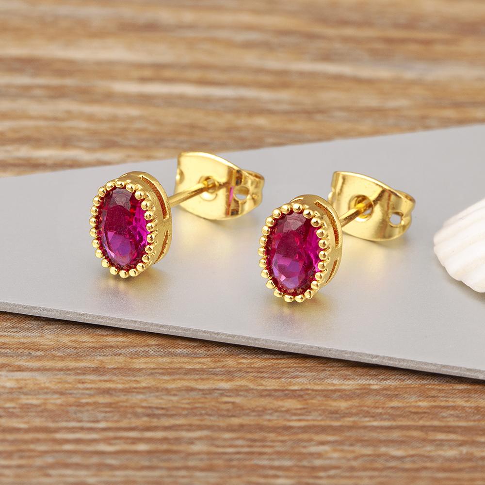 

Nidin Korea Popular Irregular Elegant Round Shape Delicate Zircon Earrings For Women Girls Daily Party Jewelry Accessories Gift рожевий червоний колір