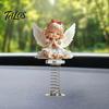 Spring Swing Car Accessories Angel Girl Ornament, 2D Double Sided Acrylic Dashboard Bouncing Ornaments Decor with Adhesive Base, Cute Praying Figurine