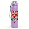 1PC Folk Floral Heart Pattern 750ml Color Plastic Sports Water Bottle Leakproof Flip Straw Lid Suitable for Sports Office Home Use