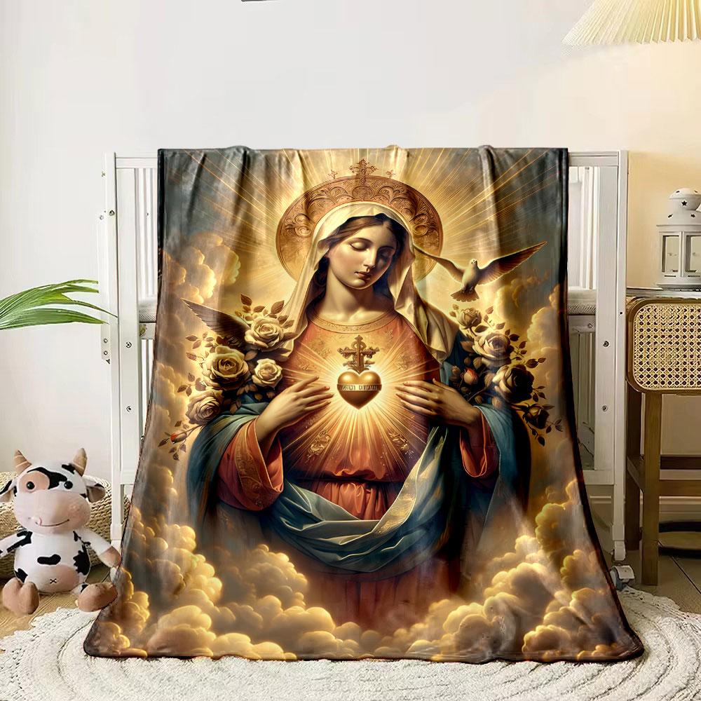 Virgin Mary Sacred Heart Dove Blanket  Printed Blanket for Living Room Bed Couch lunch break Soft Cozy Blanket for Friend's festival Gift