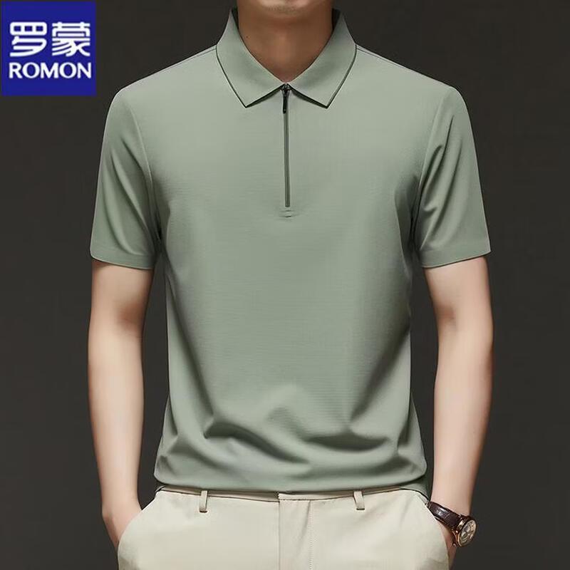 ROMON Men's Ice Silk Zipper Polo Shirt