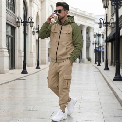 Men's Cargo Pocket Zip Up Hoodie Jogger Pants Set
