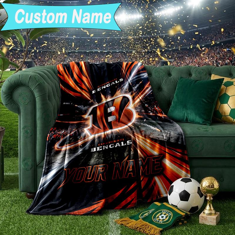 Custom Name Blanket Cincinnati-Bengals Helmet Blanket Bedding Blanket for Travel, Camping, Living Rooms, Offices, Sofas, Fan Christmas gift