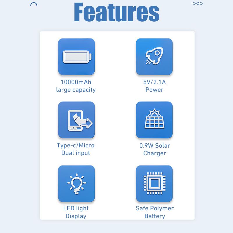 ZapZone 10000mAh Solar Power Bank For iPhone Samsung Xiaomi Powerbank Portable Charger Waterproof Solar External Battery