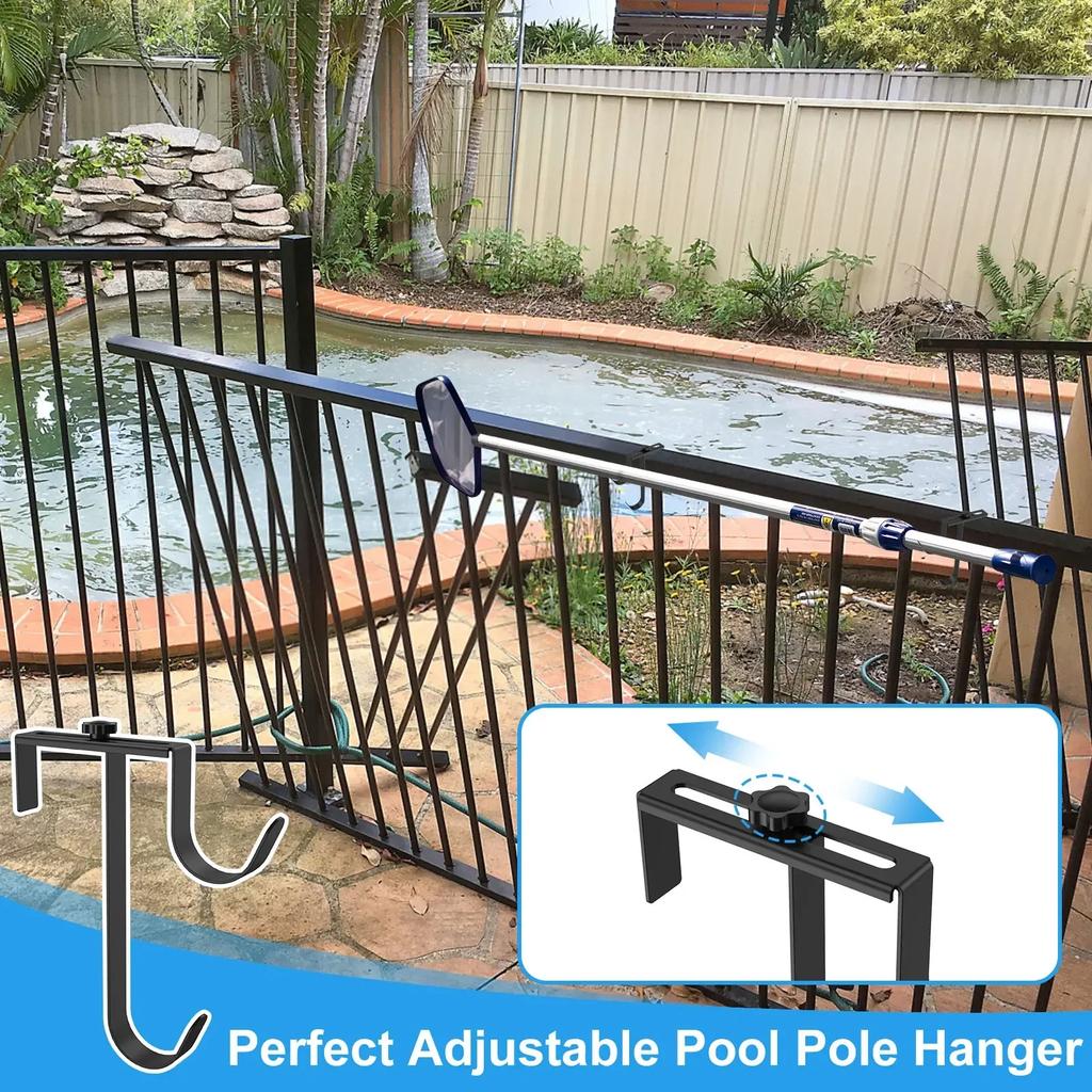 Poolstangenhalter Premium Aluminium Poolzaunhaken Schwimmbadzubehörhalter für Teleskopnetze Bürsten Gartengeräte