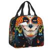 Mexican Sugar Skull Day Of The Dead Art Insulated Lunch Bags Women Resuable Thermal Cooler Food Lunch Box Outdoor Camping Travel