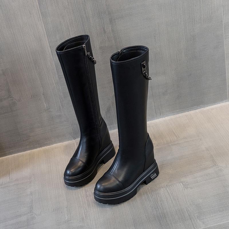 2026 new autumn and winter heightening boots British style but knee leather boots casual knight boots women