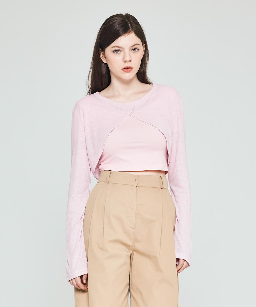 Depassion See-Through Crop Long Sleeve T-Shirt (Pink)
