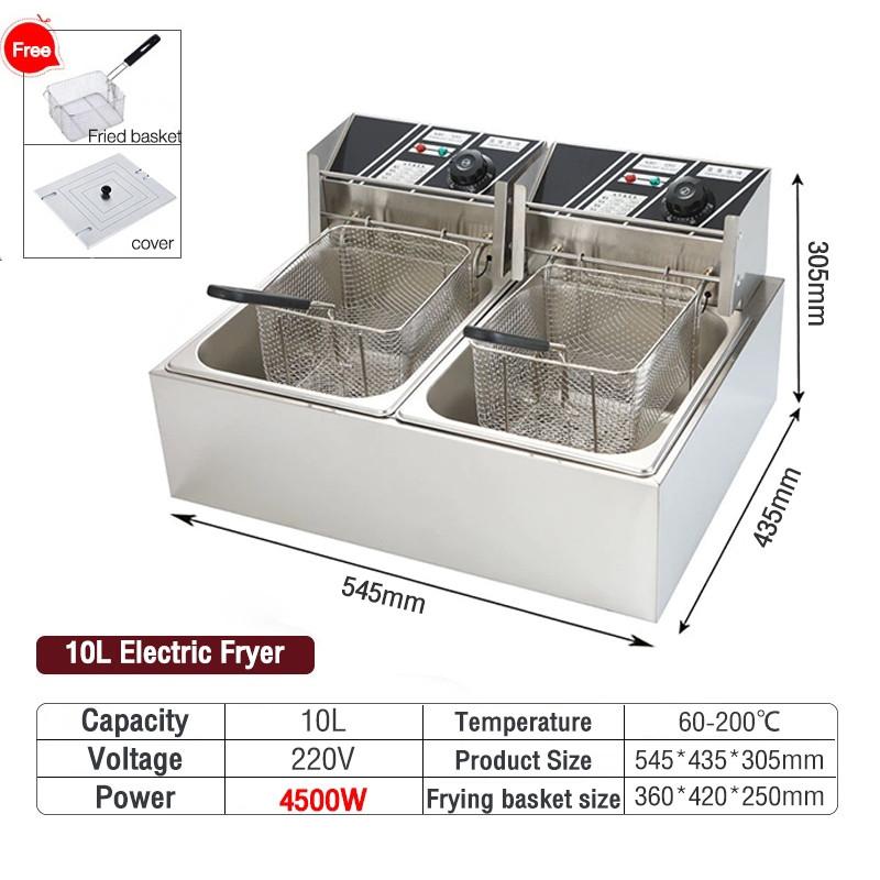 8L / 10L Large Capacity Stainless Steel Constant Temperature Fried Chicken Stove Commercial Single Double Electric Deep Fryer