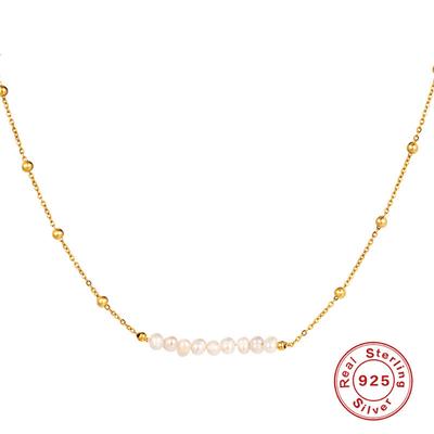 S925 Silver Baroque Special-Shaped Pearl Collarbone Necklace, Temperament Personalized K Gold-Plated Light Luxury Necklace Accessories