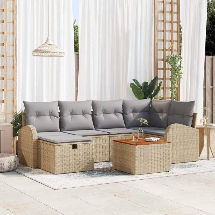 VidaXL Canapés de Jardin 7 pièces avec Coussins Beige Rattan Poly 3360843