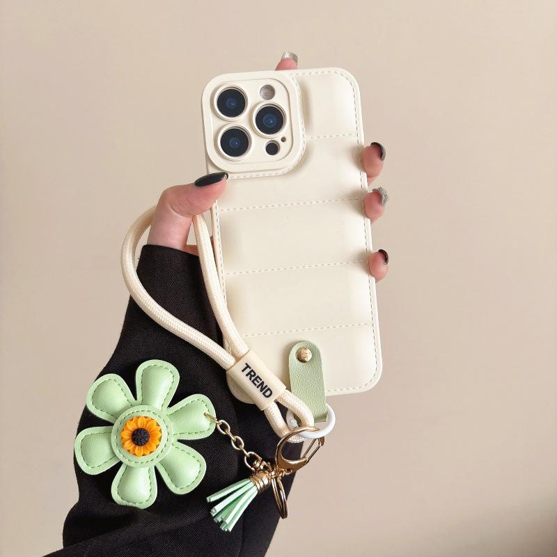 Applicable To Iphone16 Down Jacket Mobile Phone Case 17ProMax Sunflower Portable Silicone All-inclusive 15P Protective Case