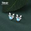 Higu E1015 S925 Silver Moonstone Antler Stud Earrings - New Christmas Trend, Mori Style