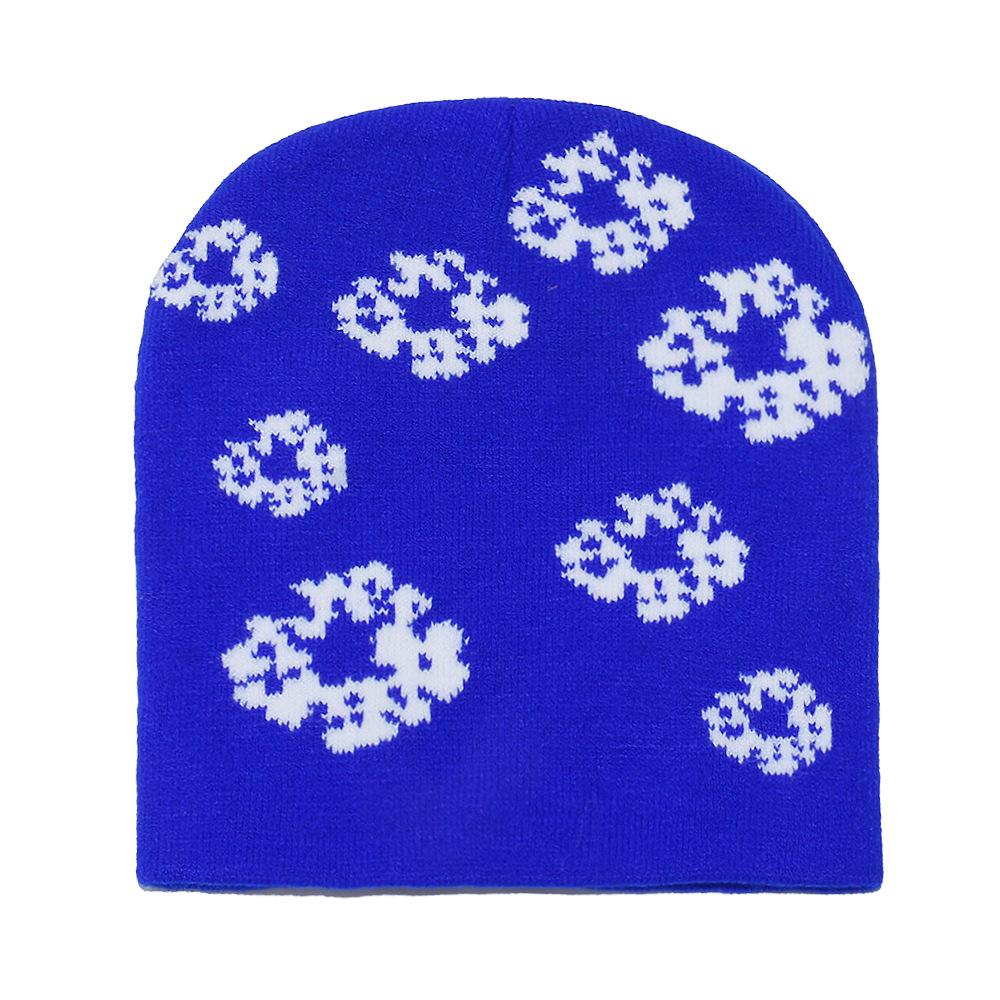 

Trendy Denim Tears Kapok Jacquard Knitted Hat Casual Versatile Flower Wool Hat Women s Winter M（56-58cm）