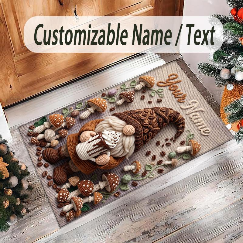 Gnome Theme Crystal Velvet Rug Personalized Custom Name Text Soft Floor Mat Home Decor
