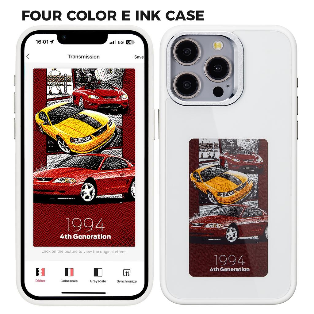 För iPhone 13 Pro E Ink-skal 4-färgsdisplay Telefonfodral NFC-projektion Anpassat mönster