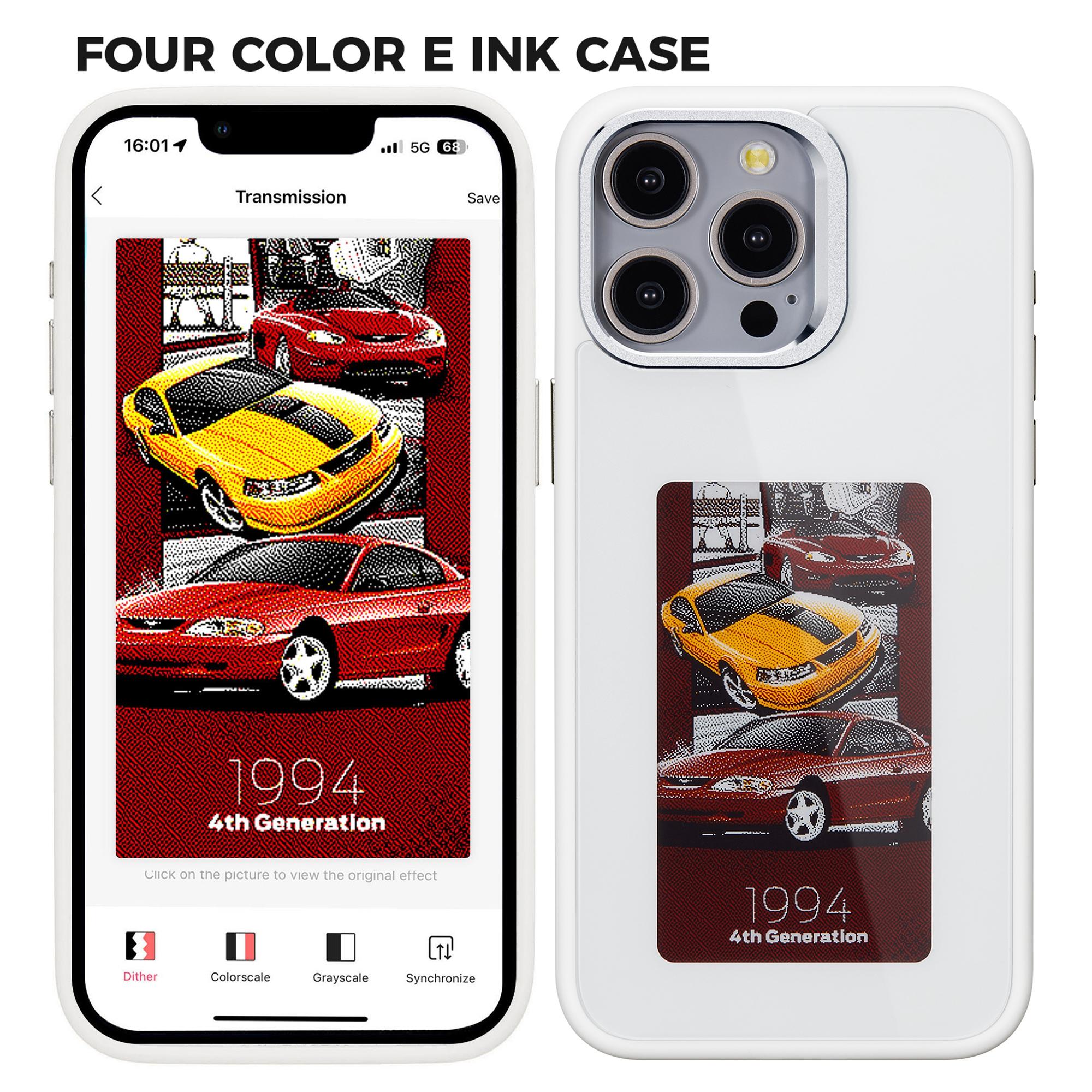 

Для iPhone 13 Pro Чехол с E Ink дисплеем, 4-цветный дисплей, чехол для телефона, NFC-проекция, настраиваемый рисунок White