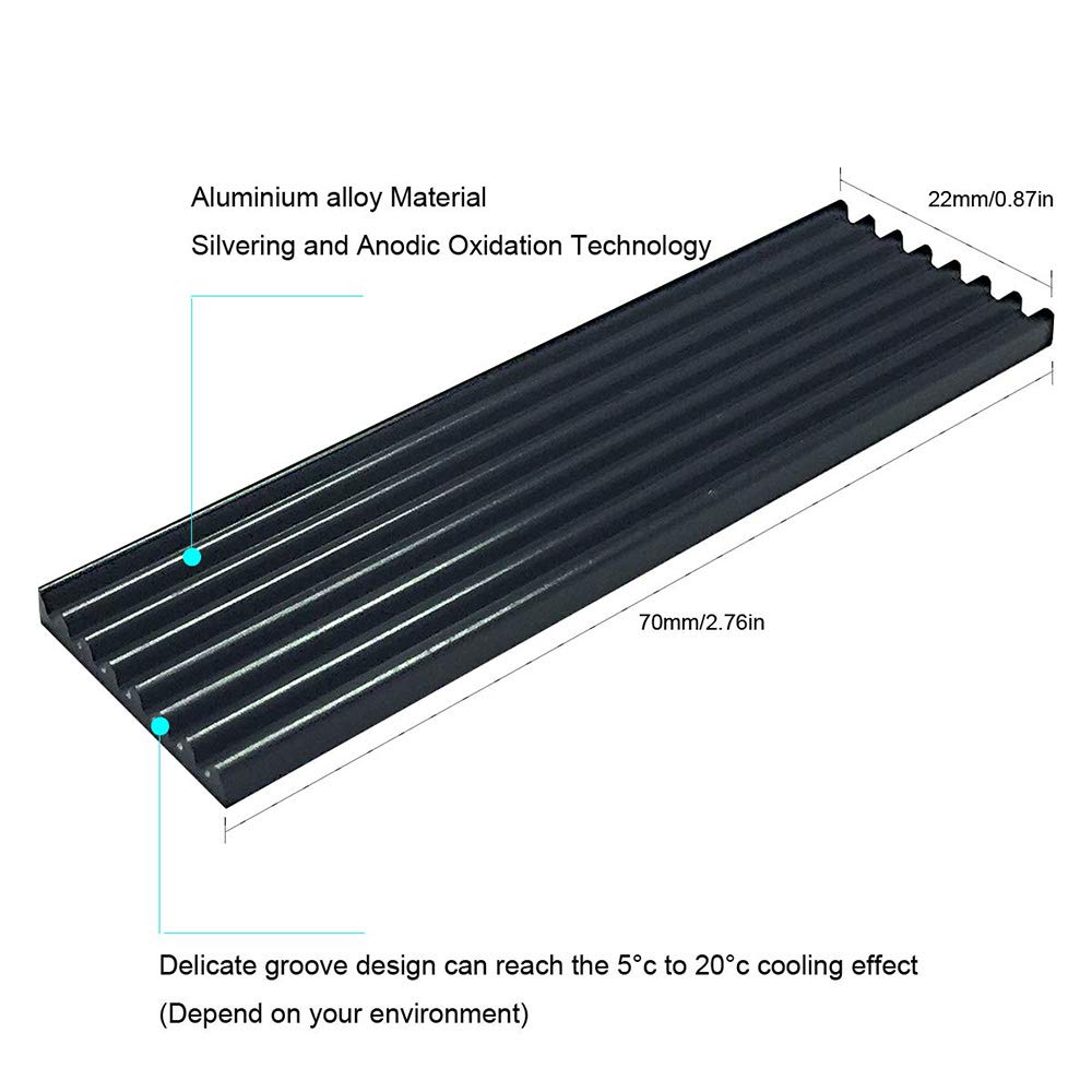 CTRICALVER SSD Cooling 70mm x 22mm x 2280 Black M.2 Heatsink, Anti-Thermal Fins, 4-Pack, 3mm, Aluminum, M.2 Compatible,