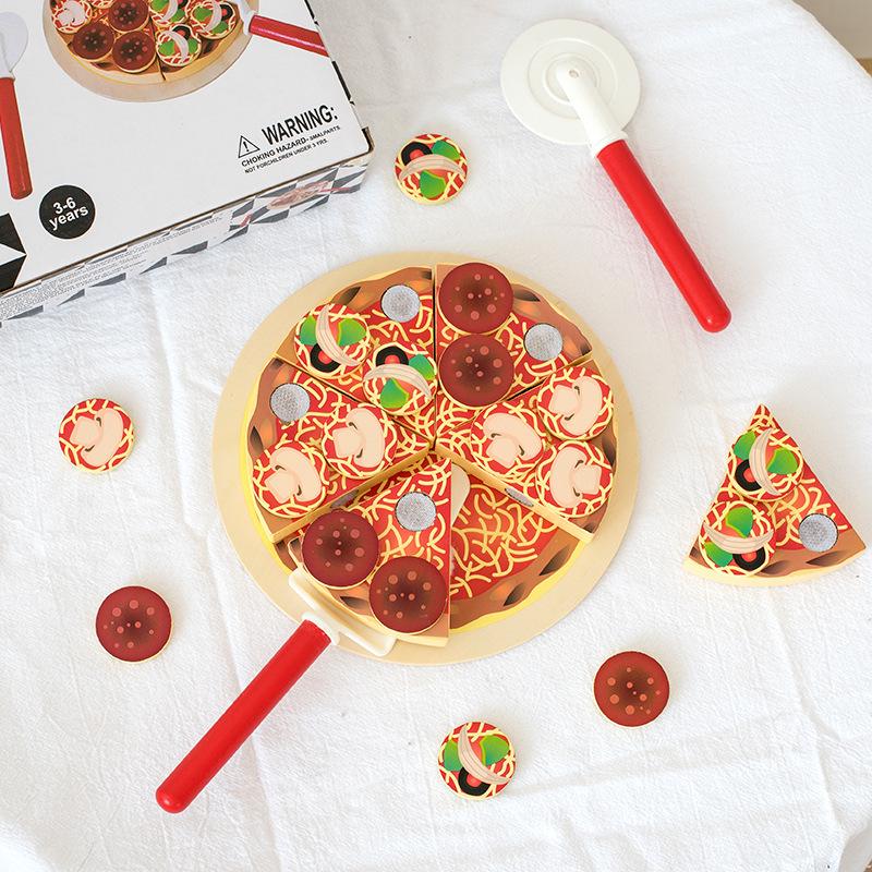 Wooden Pizza Cutting Play Kitchen Toy for Kids - Fun Birthday Gift