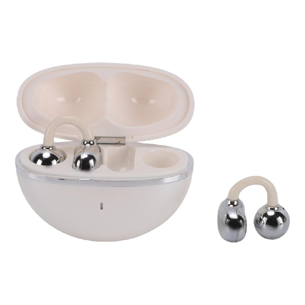Clip On Earbuds With Bow Earrings Wireless Headphone Bluetooth 6.0 Ear Headphone with Jewelry for Women White