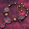 Natural Kingman Pink Dahlia Turquoise Necklace Adjustable Chain Necklace Copper Wire Wrapped Necklace