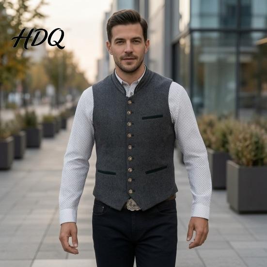 Retro Single Breasted Waistcoat Men Oktoberfest Vest Traditional Costume Waistcoat Stand-Up Collar Button-up Theme Party Vest Gilet Sleeveless